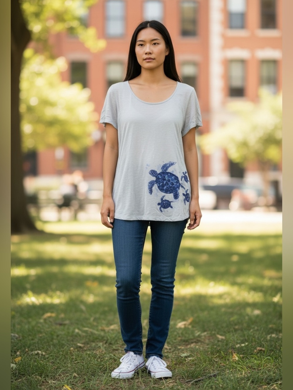 J.Jill beach tee collection, cotton tee, size M, turtles with beading, no stains